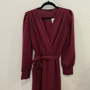 Fraiche by J Wrap Long Sleeve Dress Burgundy Small